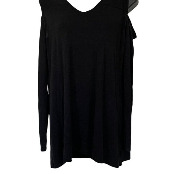 Knit by Hampshire Studio Cold Shoulder Top Black Misses Size Medium - Picture 2 of 4